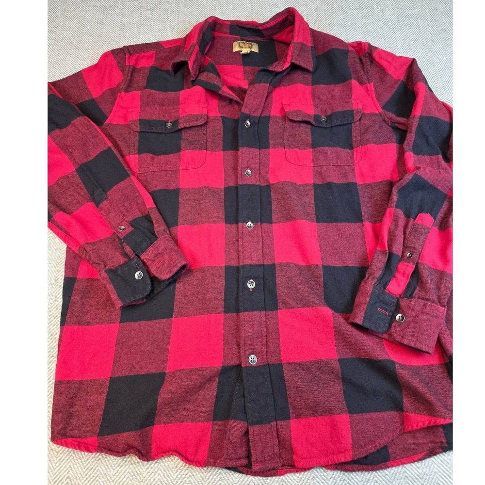 The Foundry Supply Co Mens XLT Red Black Buffalo Plaid Cotton Flannel Shirt Tall